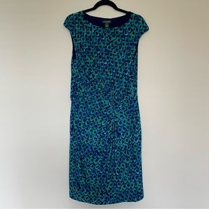 Lauren Ralph Lauren Plus Size Navy Blue and Green Knotted Sheath Dress Sz 18